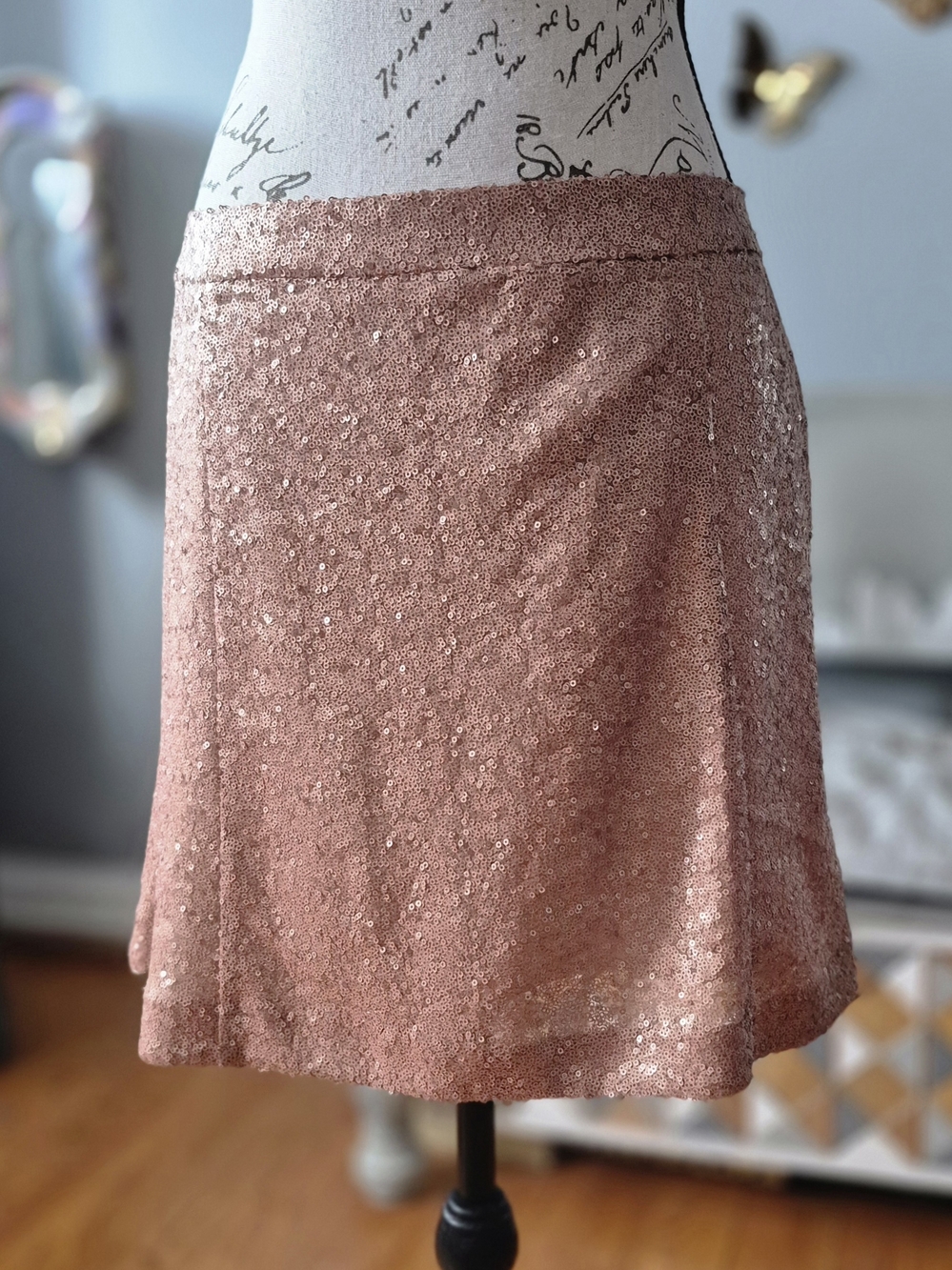 Decree 80s Vibe Rose Gold Sequin A-Line Skirt XL